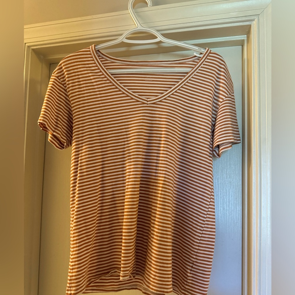 American Eagle Outfitters Brown Striped Short Sleeve Tee